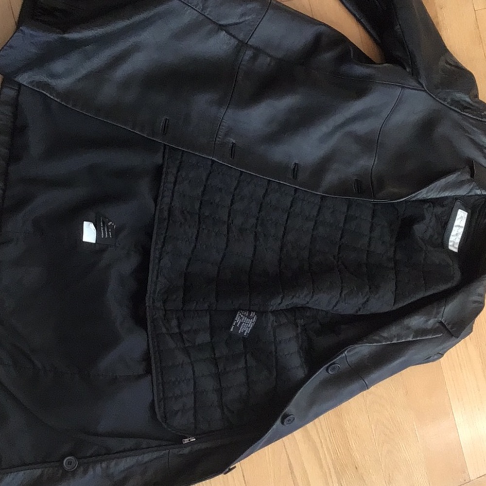Black leather jacket long length size Medium
